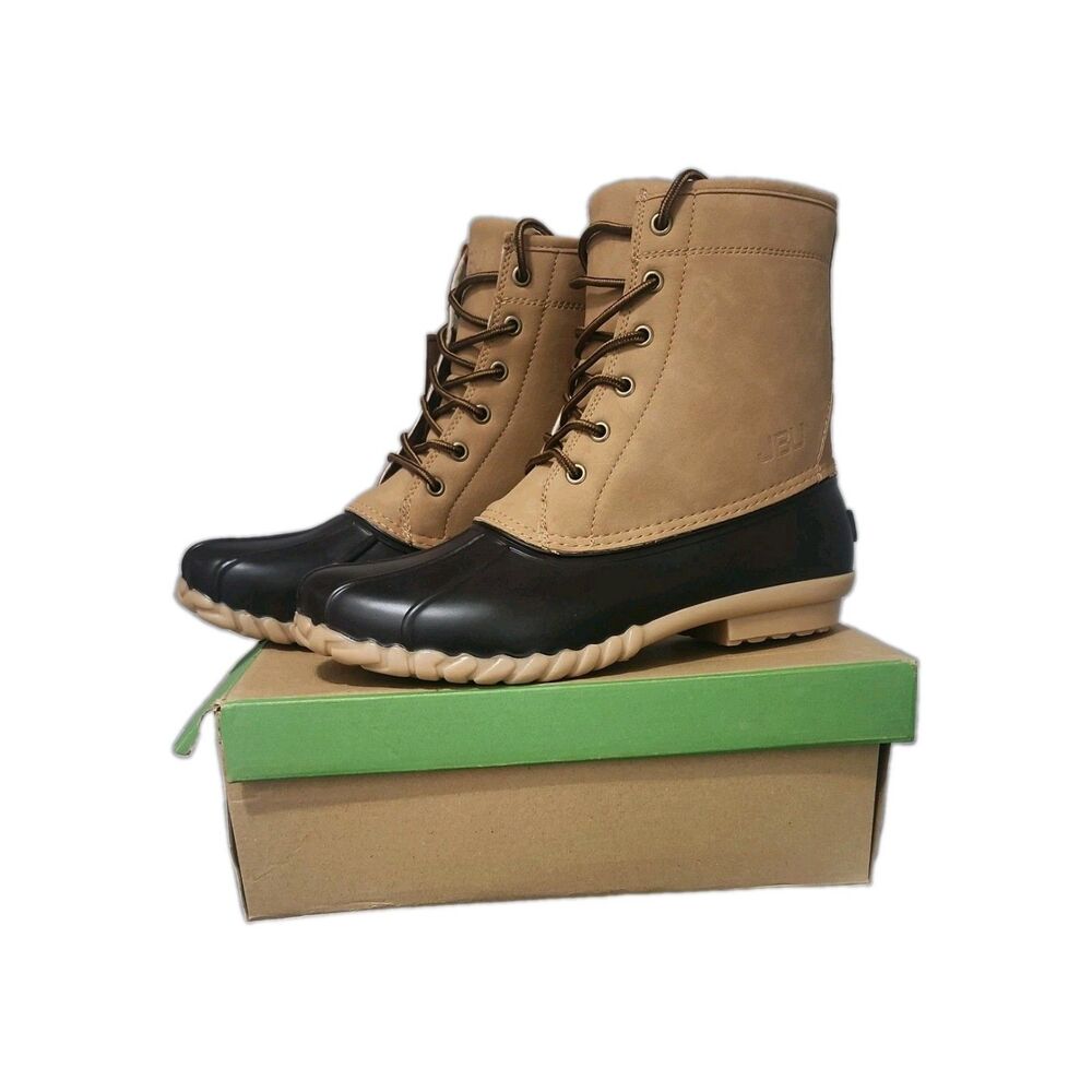 JBU Duck Boots Mens 12 Maine Waterproof Brown Faux Fur Lined Lace Up Shoes NWB